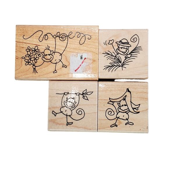 Vtg Junk Drawer Lot of 4 Stampendous Funky Monkey 2007 Rubber Stamps Animal Core - Picture 1 of 7